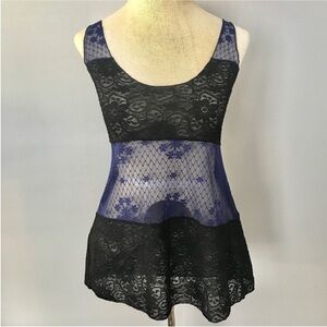 Free People Black Lace Tank with Cobalt Blue Mesh